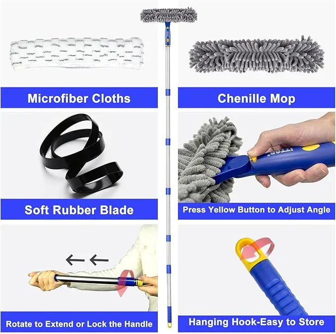 ITTAR Professional Window Cleaning Squeegee Kit, 7.15 Ft High Reach Cleaner Tool, Rotatable Window Washing Equipment with Extension Pole for Indoor/Outdoor Window, Glass, Car, 1 Blade 2 Scrubber - NeatNest
