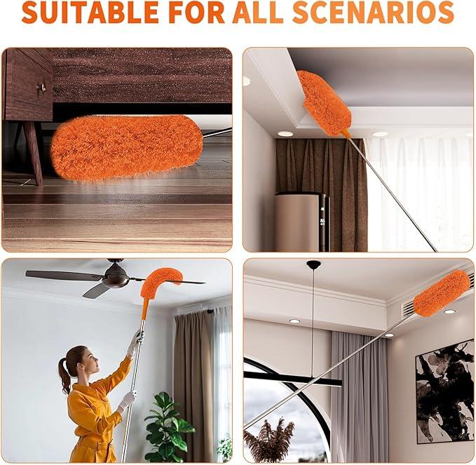 Cobweb Duster with Extension Pole,Cleaner Outdoor 110" Telescoping Extended Sspider Brush, Dusting Kit,Long Handle Reach for High Ceilings and Fans,Microfiber Webster Remover Tools Feather Dusters - NeatNest