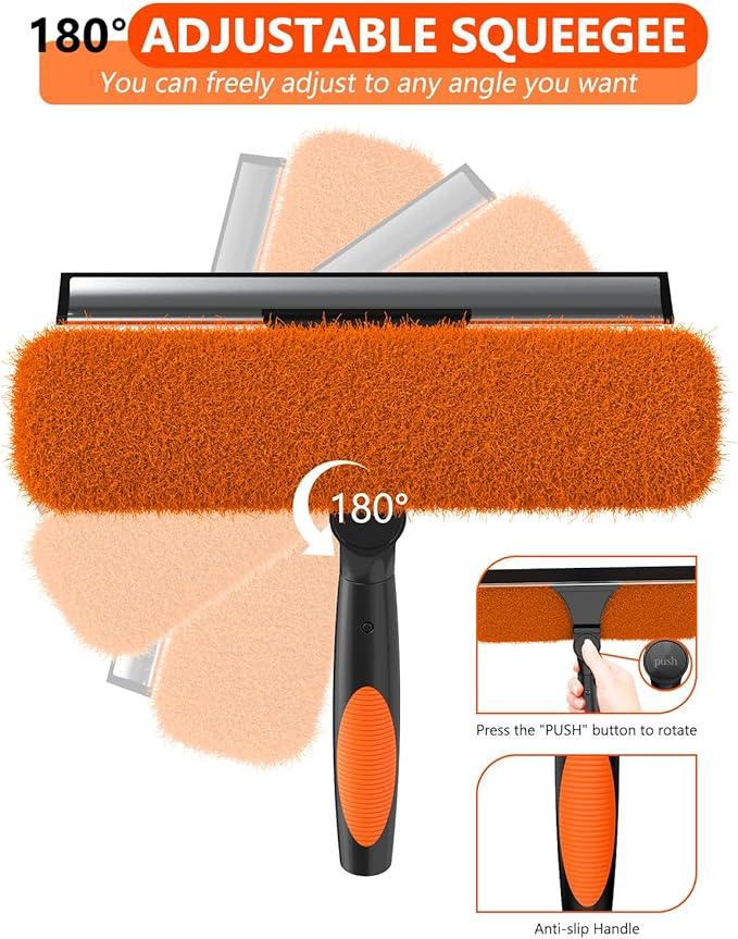 26FT Reach Window Squeegee for Window Cleaning Kit with 5-19 Foot Telescoping Extension Pole, 2 in 1 Window Squeegee, Cobweb Duster, Dust Kit Window Washing Kit for Car, Shower Glass Door - NeatNest