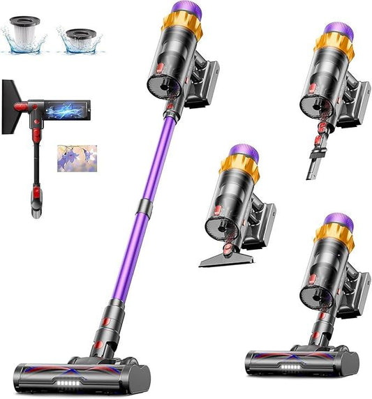 Cordless Vacuum Cleaner, 600W 50KPA 70 Mins Vacuum Cleaners for Home, Self-Standing Cordless Vacuum with Charging Dock Station, LED Display, Upgraded Anti-Tangle Stick Vacuum for Pet Hair/Carpet/Floor - NeatNest