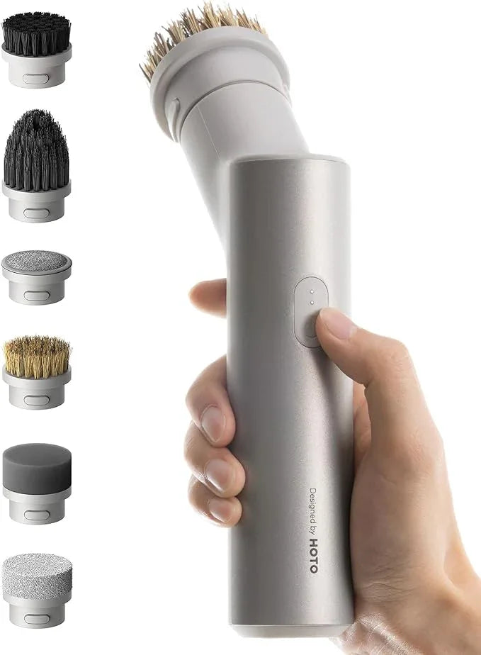 HOTO Handheld Short-Handle Electric Spin Scrubber, IPX7 Waterproof Cordless Scrubber Brush, Bathroom Cleaning Brush, Max 22 in-lb, with 9 Brush Heads for Bathroom, Shower, Kitchen, Sink, Tile - NeatNest