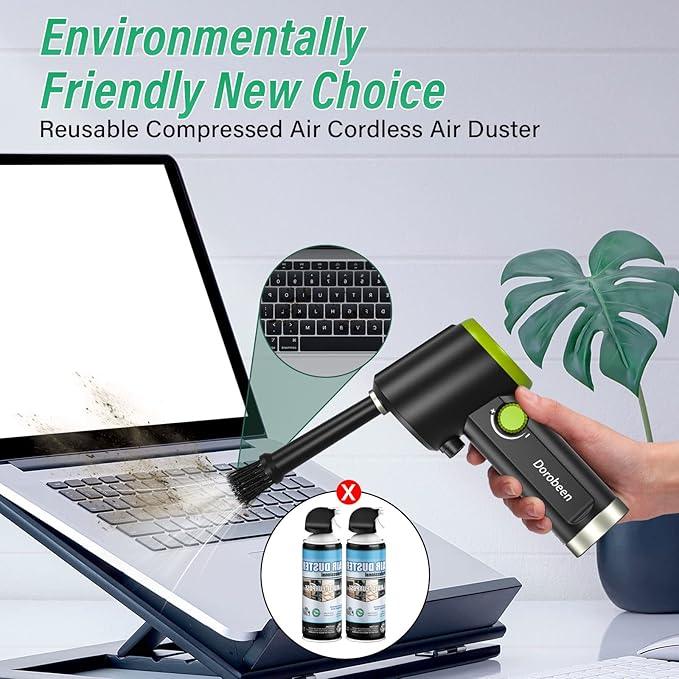 DOROBEEN Compressed Air Duster, Cordless Handheld Air Blower, Stepless Speed, 41000RPM, Portable Rechargeable Built-in Battery, Electric Air Duster for Computer Keyboard Electronics Cleaning - NeatNest