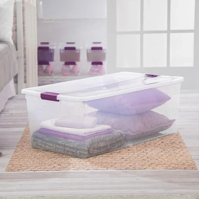 Sterilite 4-Pack 110 Quart ClearView Latch Box, Stackable Organizer Bins with Latching Lids - Clear Plastic Organization Containers for Closet, Bedroom, Shelving Units and Everyday Home Storage - NeatNest