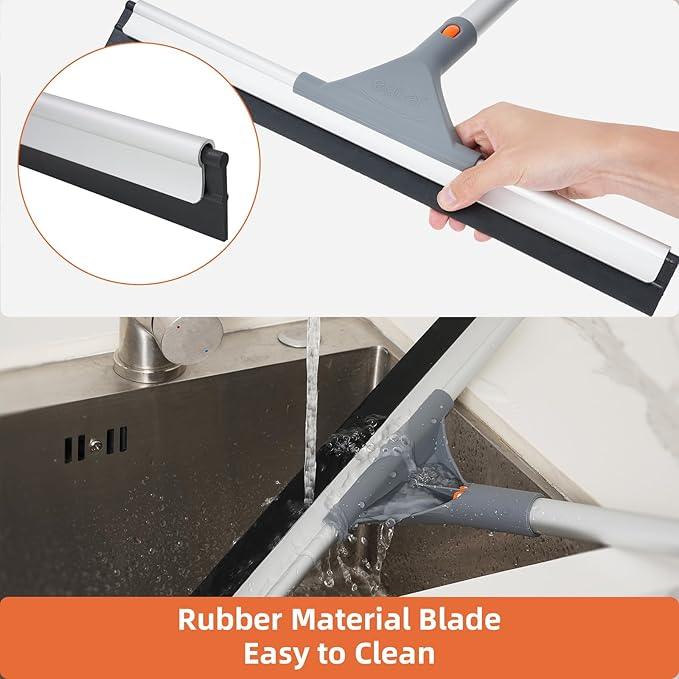 Eazer Floor Squeegee Broom: Heavy Duty Scrubber with Extendable 50.3'' Aluminum Pole and Rubber Blade for Kitchen, Swimming Pool, Concrete Floors,Shower,Tiles,Garages,Windows,Glass,Pet Hair Removal - NeatNest