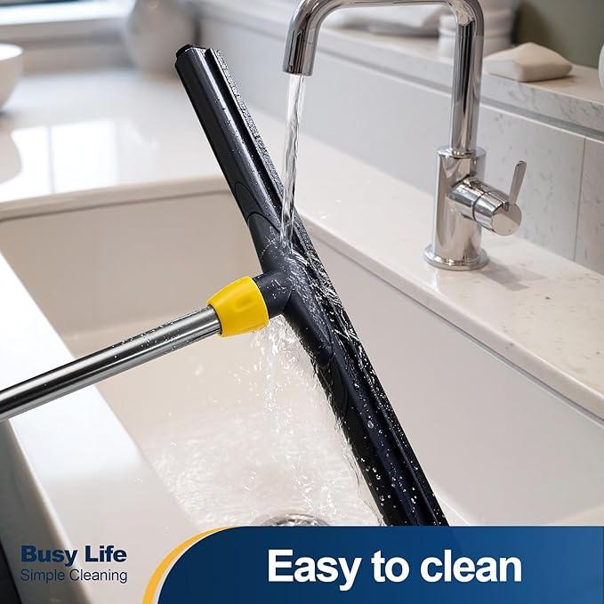 Yocada Floor Squeegee Scrubber Adjustable Telescopic Pole Heavy Duty Household Broom EVA Foam Blade for Garage Courtyard Shower Bathroom Floor Marble Glass Tile Water Foam Cleaning - NeatNest