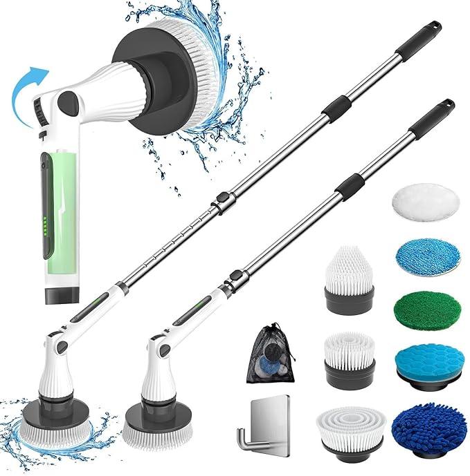 Electric Spin Scrubber, 8 in 1 Electric Cleaning Brush, Cordless Rechargeable Scrub Brush with 8 Replaceable Brush Heads, Adjustable Length and Angle Power Scrubber for Bathroom Tile Bathtub Glass - NeatNest
