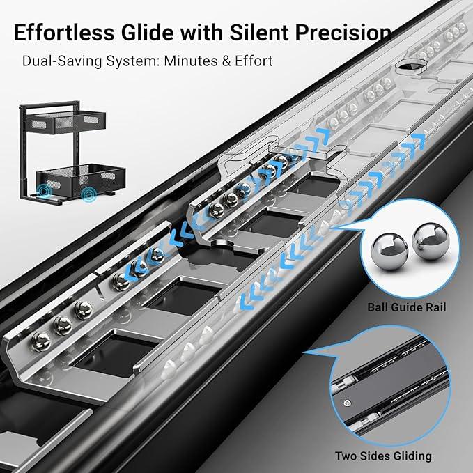 Under Sink Organizer, Metal Under Sink Organizers and Storage, Slide Out Pull Out Cabinet Organizer for Kitchen, Bathroom, Pantry, Laundry, Study, Black - NeatNest