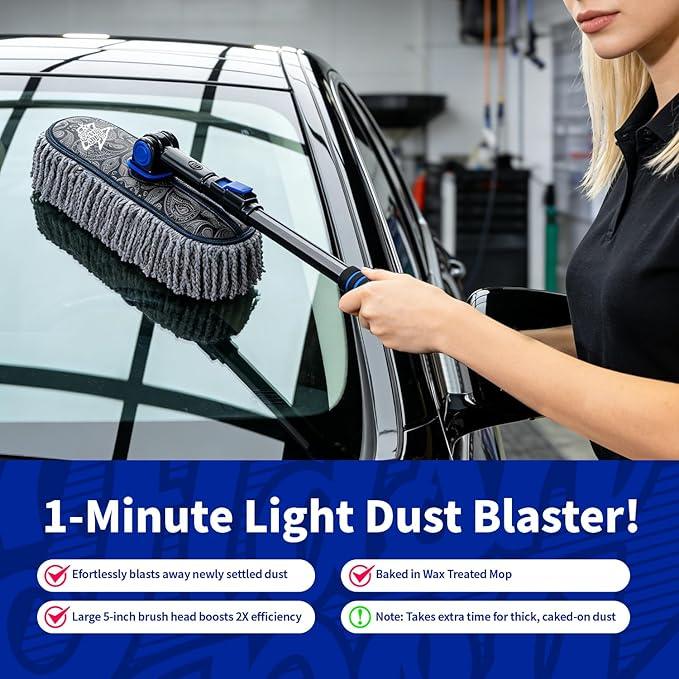 Flash Dog Car Duster Exterior & Interior Scratch Free Kit Microfiber and Telescopic Aluminum Alloy Handle for Cars/SUV/Trucks with Car Duster Interior, Portable Waterless Dust Removal - NeatNest