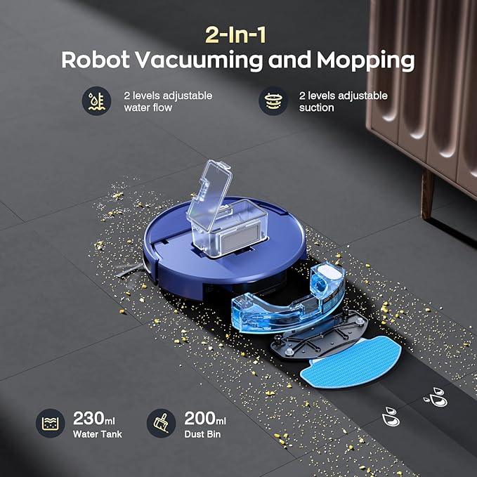Robot Vacuum and Mop Combo with APP/Voice/Remote Control, Robot Vacuum Cleaner Schedule, Strong Suction, Tangle-Free, Slim, Auto Recharge for Homes with Pets, Low Pile Carpet, Hard Floors - NeatNest