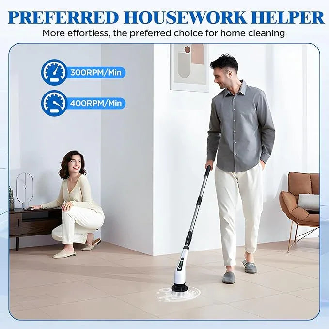 Electric Spin Scrubber, Cordless Bath Tub Power Scrubber with 8 Replaceable Drill Brush Heads, Shower Cleaning Brush with Adjustable Handle for Bathroom, Tile Floor & Car, White, (ANS-8050) - NeatNest