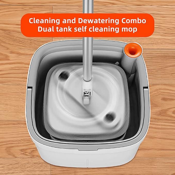 KZKR Spin Mop and Bucket Set with Self Separation Dirty and Clean Water System, Self Wringing 360° Rotating Square Mop Head for Home Floors Cleaning (1.0 Mop and Bucket Set (8 Pads)) - NeatNest