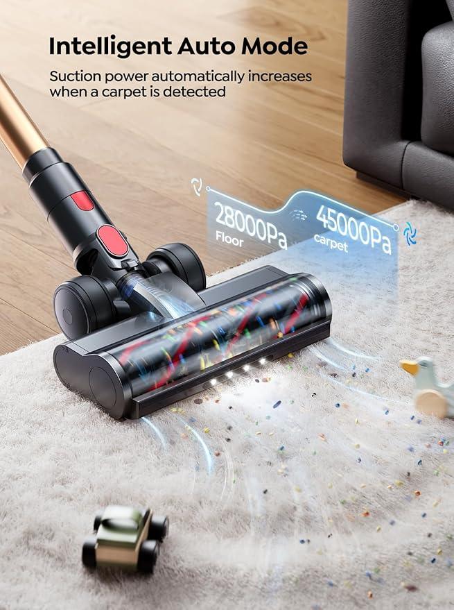 Cordless Vacuum Cleaner, 600W 50KPA 65 Mins Runtime Self-Standing Vacuum Cleaners for Home, Stick Vacuum with Charging Dock Station Removable Battery, Handheld Vacuum for Pet Hair/Carpet/Floor - NeatNest