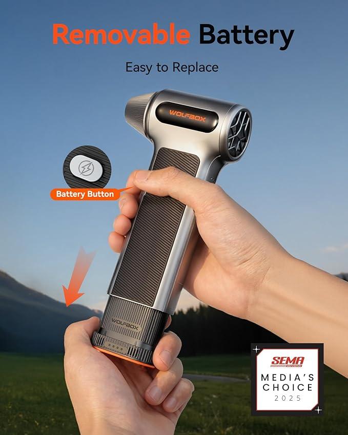 WOLFBOX MF200 Compressed Air Duster with Removable Battery & 4 Nozzles, Cordless 3-Speed Adjustable Mini Blower for Computer Keyboard, Car Cleaning, Home, and Outdoor Use - NeatNest