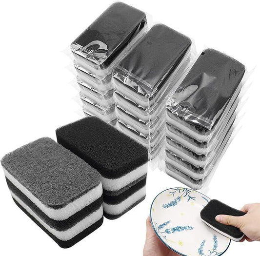 Kitchen Dishwashing Sponge Individually Wrapped Sponges, Bulk Non Scratch Scouring Pad Odor-Free Dish Sponges for Washing Dishes Wipes for Household Cleaning Dishes Travel Apartments (Black- 36 Pack) - NeatNest