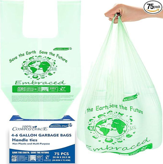 4-6 Gallon Compostable Trash Bags, 75 Count, Kitchen Compost Bags With Handle, Sturdy Biodegradable Garbage for Food Scrap Waste, ASTM D6400, US BPI Certified - NeatNest