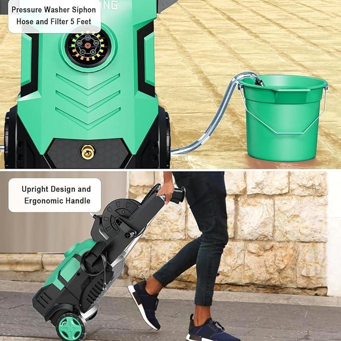 2025Upgraded Pressure Washer 5000PSI with Adjustable Touch Screen 8 Level, 34" Tall, 4 Quick Connect Nozzles,Inlet Hose&Filter&500mlFoam Cannon for Cars/Fences/Driveways/Home Cleaning,Green - NeatNest