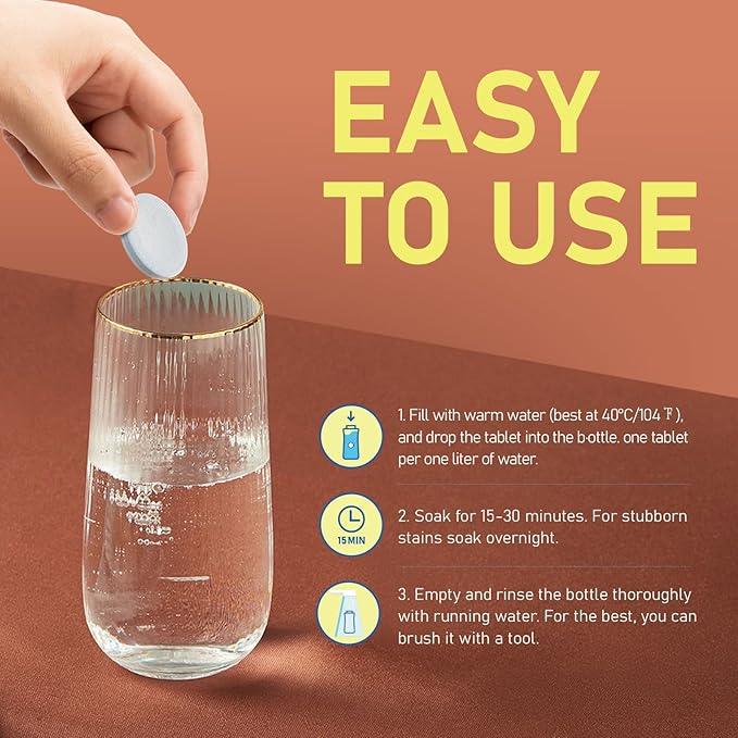 Water Bottle Cleaning Tablets, Bottle Clean Tablet for Hydration Bladders, Stainless Steel, Tumblers, and Glass Bottles,120 count (Pack of 1), Mint - NeatNest