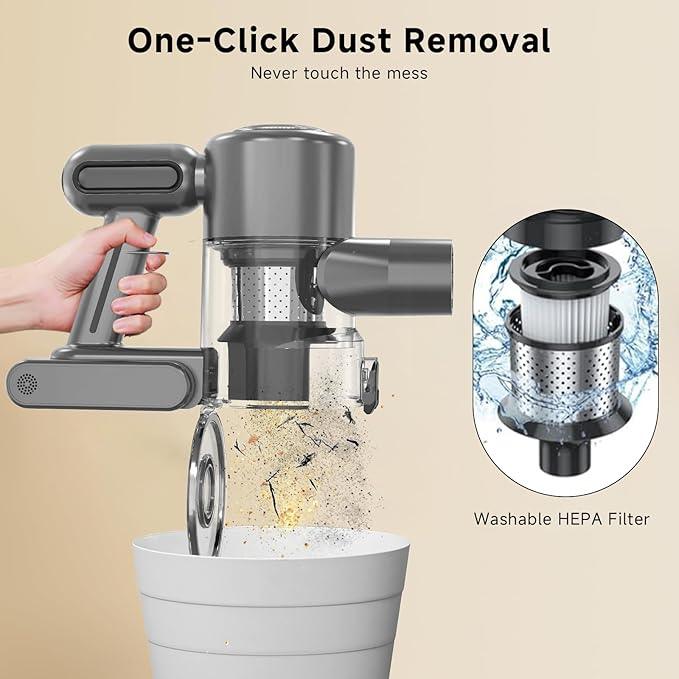 Cordless Stick Vacuum Cleaner - Rechargeable,45Kpa Powerful Suction Vacuum for Home,45Mins Runtime,Detachable Battery,Anti-Tangle, 8 in 1 Lightweight Vacuum for Pet Hair Carpet Hardwood,Silver - NeatNest