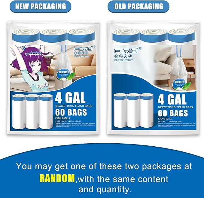 FORID Small Drawstring Trash Bags - 4 Gallon Plastic Garbage Bags White Unscented Can Liners 60 Count Strong Wastebasket Bags for Bathroom Office Home Kitchen Bedroom Travel 15 Liter - Durable & Thick - NeatNest