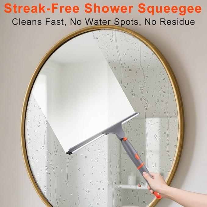 ITTAHO Swivel Shower Squeegee for Glass Doors, All-Purpose Anti-Slip Window Squeegee with 2 Blades, Window Cleaner Tool Bathroom Squeegee for Shower Doors, Tile Shower Walls，Mirrors,Car Windshields - NeatNest