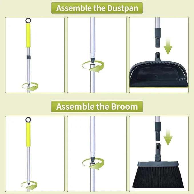 Broom and Dustpan Set for Home with 54" Long Handle, Upright and Lightweight Dust pan and Brush Combo for Kitchen Room Office Lobby Floor Cleaning, Dark Green - NeatNest