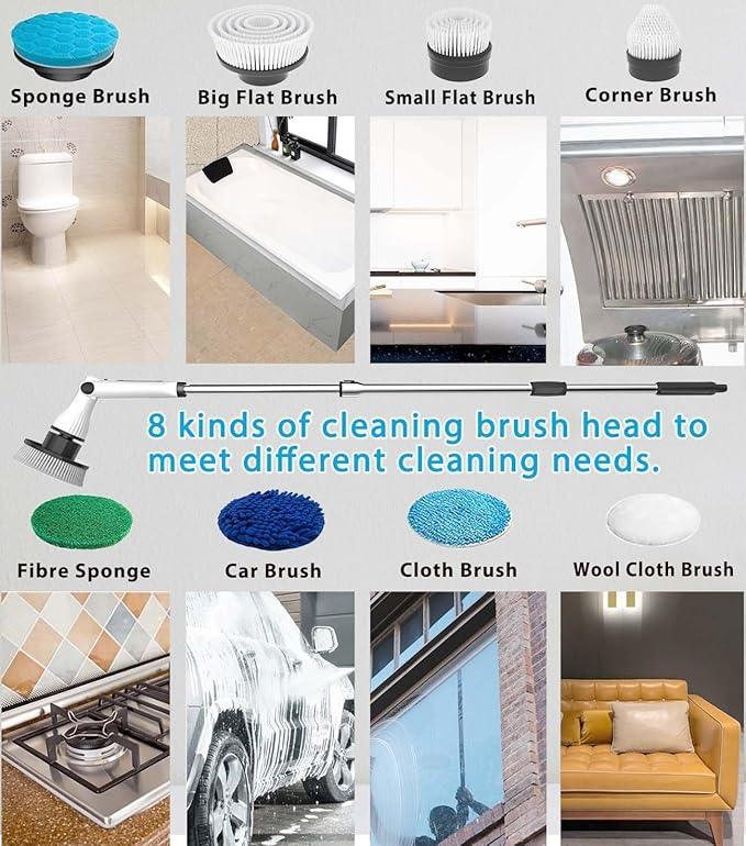 Electric Spin Scrubber, 8 in 1 Electric Cleaning Brush, Cordless Rechargeable Scrub Brush with 8 Replaceable Brush Heads, Adjustable Length and Angle Power Scrubber for Bathroom Tile Bathtub Glass - NeatNest