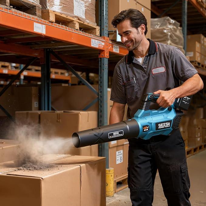 SEESII 40V Leaf Blower Cordless, 600CFM 160MPH Brushless Motor Leaf Blower with 2 * 5200mAh Batteries and Charger, Turbo Button & Variable Speed Control Electric Blower for Lawn Care, Dust and Debris - NeatNest