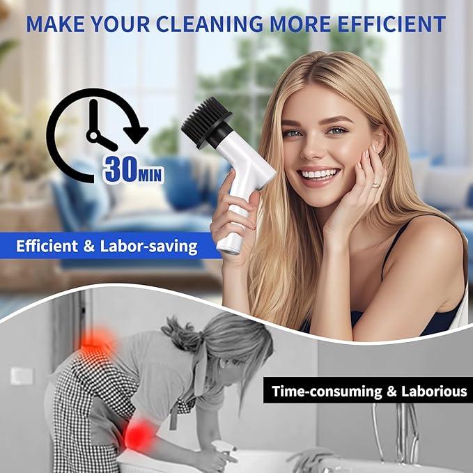Electric Spin Scrubber, Cordless Shower Scrubber with 7 Replacement Brush Heads, IPX5 Waterproof Bathroom Scrubber with Adjustable Handle, 2 Speed Power Cleaning Brush for Cleaning - NeatNest