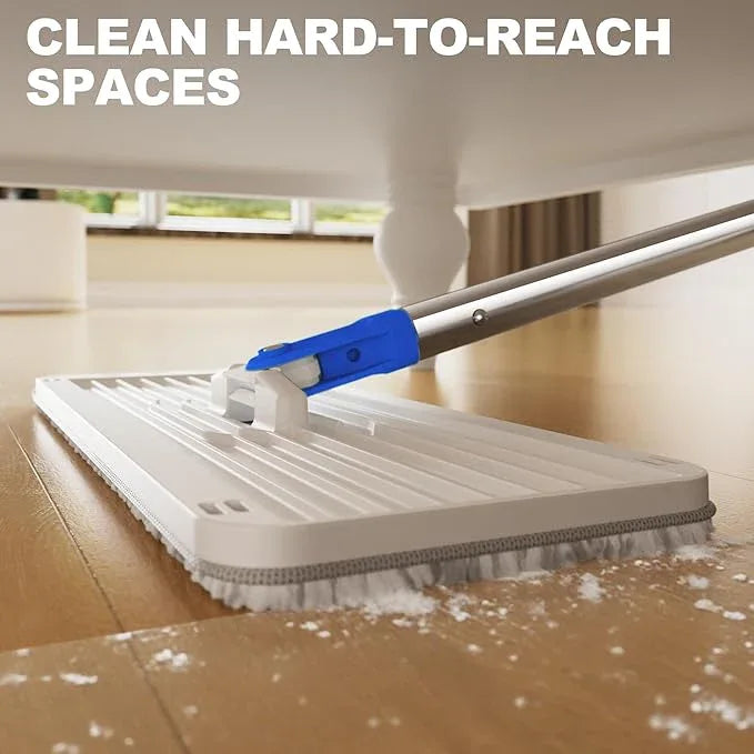 Mop and Bucket Set with Wringer, Squeeze Wall Mop Cleaner with Long Handle, Flat Mop and Bucket System, Dry & Wet Dust Mops for Household Floor Cleaning with 3 Microfiber Mops, Slate Blue - NeatNest