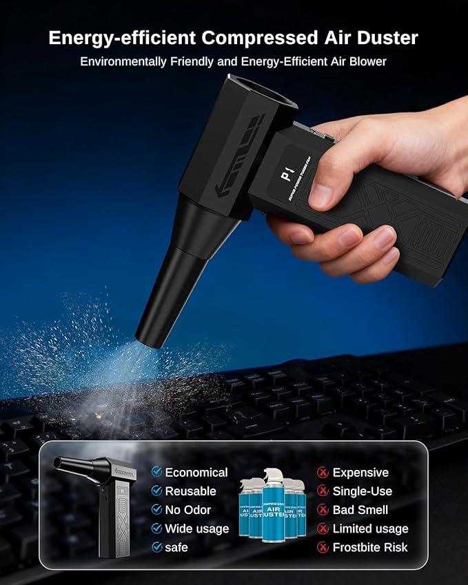 Compressed Air Duster-280000RPM Electric Air Duster,4-Gear Adjustable Super Power Air Blower,Rechargeable Mini Blower with Fast Charging for PC,Keyboard,House,Outdoor & Car - NeatNest