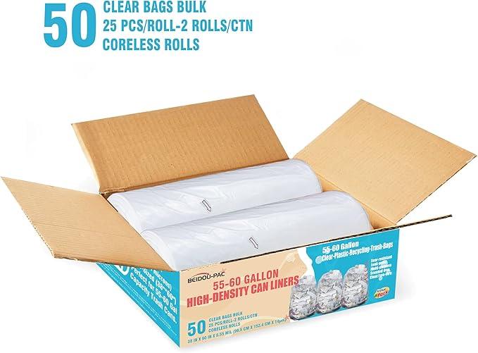 55-60 Gallon Trash Bags, 50 Count Bulk, Heavy Duty Clear Plastic Recycling Bags, Multi-purpose Garbage Bags for home Commercial, Outdoor, Construction, Industrial, Lawn, Leaf - NeatNest