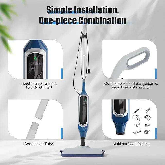 12 in 1 Steam Mop, Detachable Handheld Steam Cleaner for Home, 23FT Cord, for Hardwood Floor Cleaning, Tile, Carpet, Furniture, Clothes, Windows, Blue - NeatNest