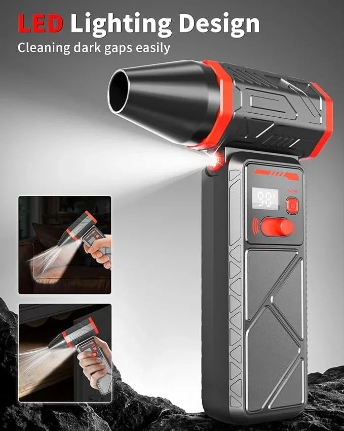 Compressed Air Duster, 150000RPM Electric Air Duster with 8000mAh Rechargeable Battery, Stepless Speed, 90° Adjustable Nozzle & LED Light. Cordless Air Blower for Keyboard, Computer, Car, Home,Outdoor - NeatNest