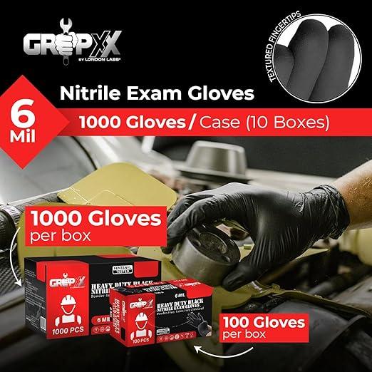 Heavy Duty 6 Mil Black Nitrile Gloves - Disposable, Latex & Powder Free | Mechanic, Food Prep & Tattoo | Rubber Gloves for Cooking, Cleaning & Household |Bulk Case of (1000) - NeatNest