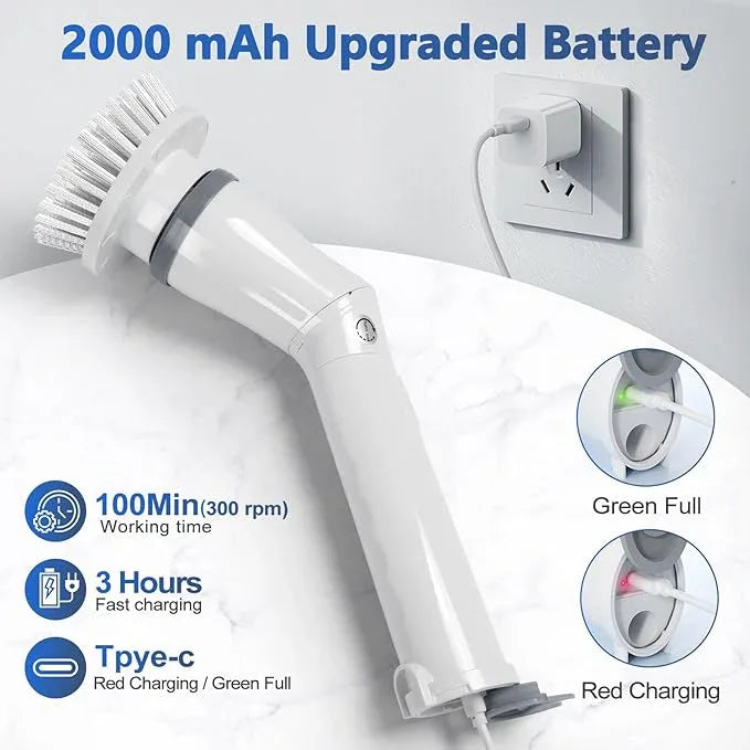 Qimedo Upgrade Rechargeable Electric Scrubber for Cleaning, 45-inch Handheld Spin Scrubber with Extended Long Handle, Cordless Power Dish Scrubber with 6 Brushes for Bathtub Grout Tile Floor - NeatNest