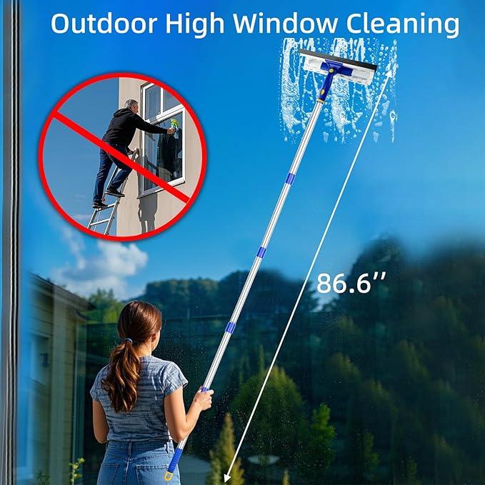 ITTAHO 81" Window Squeegee Cleaner, 2 in 1 Window Cleaning Tool Kit,Shower Squeegee with Extension Pole, Glass Cleaning Tools for Shower Glass, Indoor/Outdoor High Window Cleaning-Two Pads - NeatNest