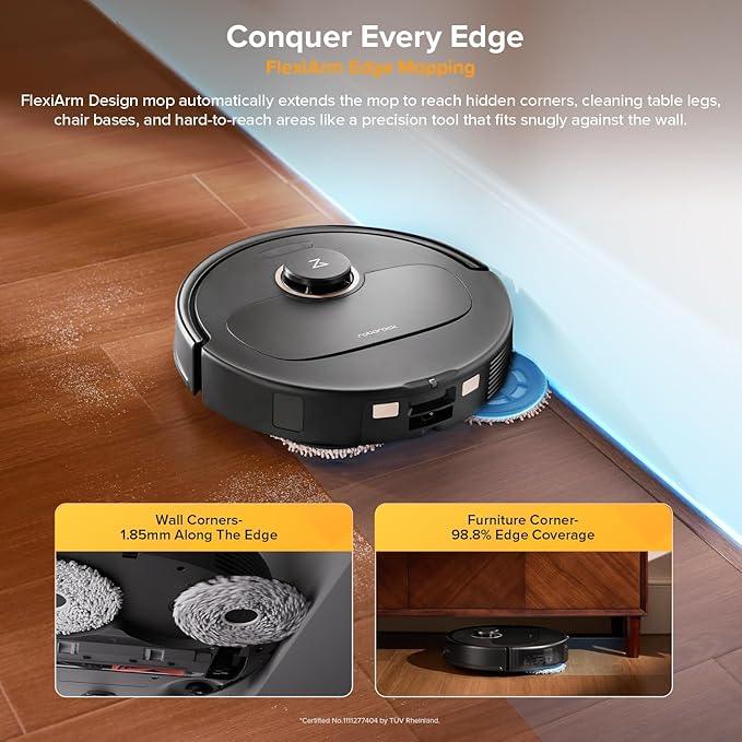 roborock Qrevo S5V Robot Vacuum and Mop, FlexiArm Edge Mopping, 12,000Pa Suction, Dual Zero-Tangle System, Smart Obstacle Avoidance, 10mm Mop Lifting, Auto Mop Washing&Drying, Self-Emptying&Refilling - NeatNest