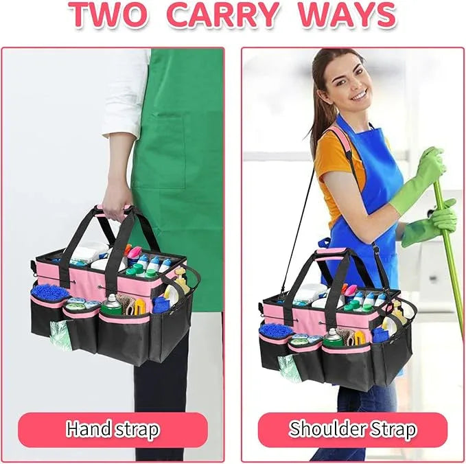 Boczif Cleaning Caddy Bag Wearable, Cleaning Caddy Supplies Organizer with Handle, Shoulder Straps & Detachable Divide, Cleaning Tool Organizers Tote Bag for Cleaners & Housekeepers(Pink) - NeatNest