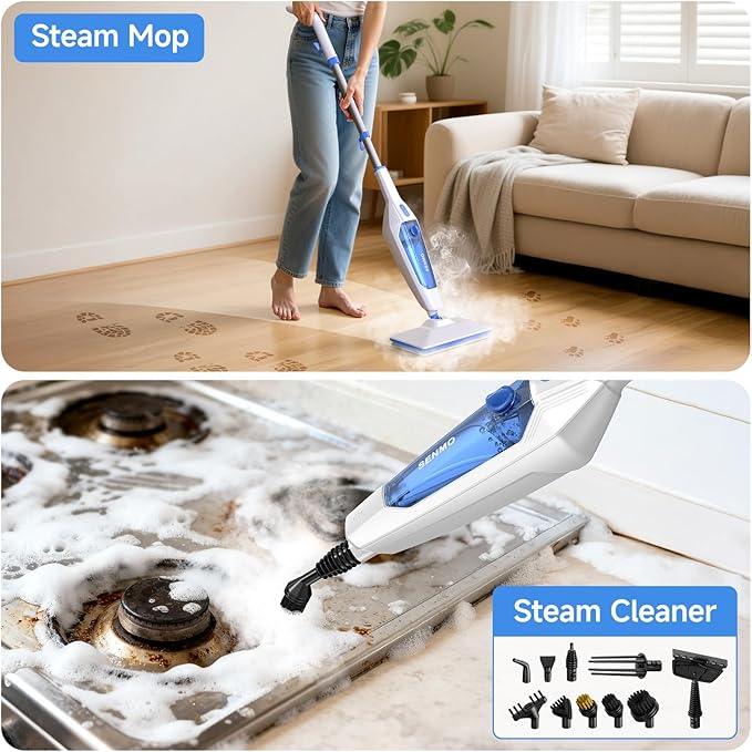 SENMO Steam Mop, 14-in-1 Detachable Steam Cleaner for Home and Floor, 1300W 228°F Deep Cleaning MultiPurpose Floor Steamer with 14 Attachments for Hardwood Floors, Tile, Grout, Furniture, Carpet, Wall - NeatNest