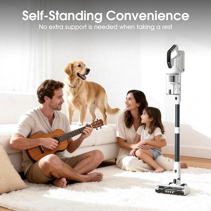 Cordless Vacuum Cleaner, 600W 50KPA 70Mins Runtime Fast Charging Vacuum Cleaner, Self-Standing LED Light Touch Screen Stick Vacuum for Home Light Weight,for Pet Hair/Carpet/Floor, White - NeatNest