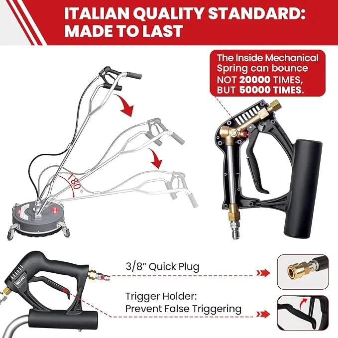 WOJET 18” Pressure Washer Surface Cleaner with 4 Wheels & Dual Handles, 4500PSI Surface Cleaner Attachment for Pressure Washer for Concrete Driveway Sidewalk Deck Patio Cleaning, 3/8'' Quick Connect - NeatNest