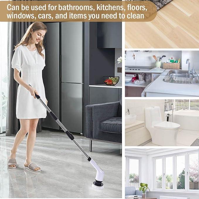 MGLSDeet Electric Spin Scrubber Scrub Brush, Rechargeable Cleaning Brush with 8 in 1 Replaceable Brush Heads, Cordless Power Spin Scrubber 90Mins for Bathroom Shower Bathtub Glass Car - NeatNest