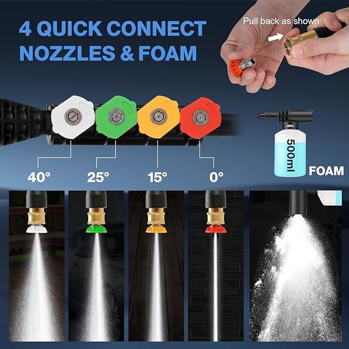 5000PSI Power Cleaner with 33FT Pressure Cleaner Hose, 4 Nozzles for Home/Car(Blue) - NeatNest