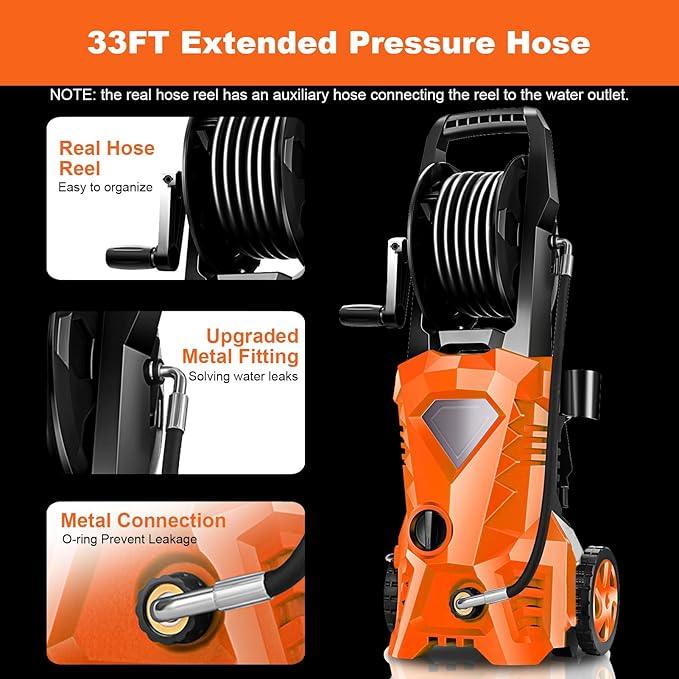 Pressure Washer 5000PSI Power Washers Powered with 33ft Hose, 4 Nozzle and Foam Cannon, Powerwashers Cleaner Machine for Home, Cars, Orange - NeatNest