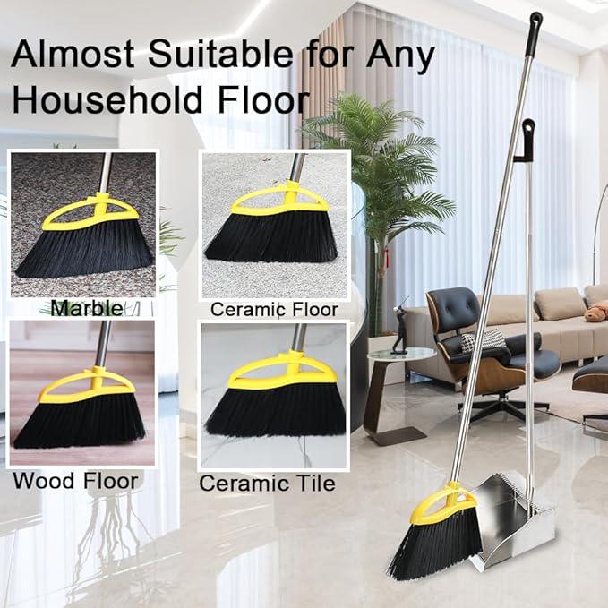 Broom and Stainless Steel Dustpan Set for Home,Metal Dust Pan and Soft Bristles Indoor Kitchen Broom for Office,Lobby - NeatNest