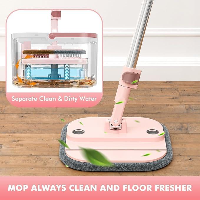KZKR Square Spin Mop and Bucket Set with Self Separation Dirty and Clean Water System,Self Wringing 360° Rotating Mops Head for Home Floors Cleaning (2.0 mop Bucket Set with 6 Pads) - NeatNest