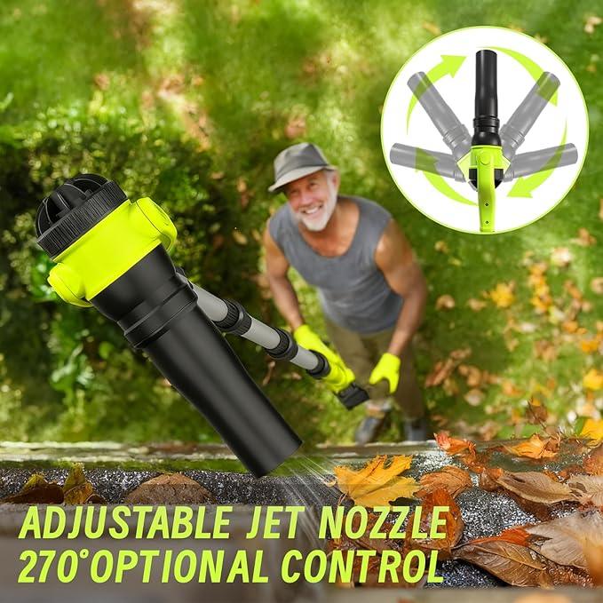 Cordless Leaf Blower, 21V Leaf Blowers, 580CFM/180MPH Brushless Motor, with 2 Lightweight Batteries 3.0Ah & Charger, and 3-Speed Leaf Blower 2-in-1 Design with Gutter Cleaning Kit for Garden & House - NeatNest