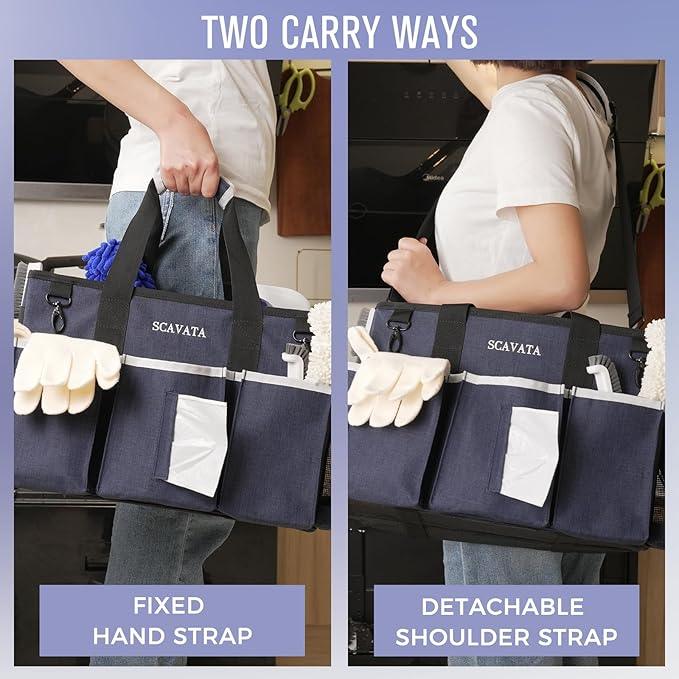 Wearable Caddy Bag, Cleaning Supplies Organizer With Handle & Shoulder Straps for Housekeepers, Under Sink & Car Tool Organizers With 4 Foldable Divider (NavyBlue) - NeatNest