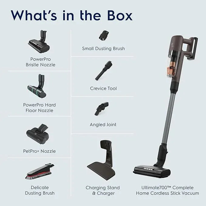 Electrolux Ultimate700 Complete Home Cordless Stick Vacuum with 3 Specialized Nozzles (Multi-Surface, Hard Floor & Pet), 50-Minute Run Time, 4 Power Modes, Walnut Brown - NeatNest