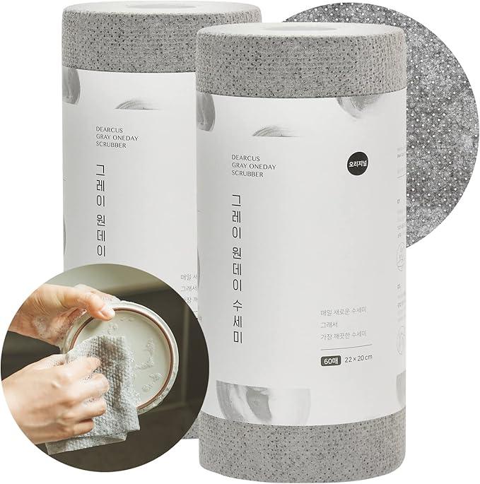DEARCUS Gray One Day Scrubber - No Odor Dishcloths for Washing Utensils, Cookware, & Cooktop – Multipurpose Lint Free Cleaning Cloths for Kitchen Made of PP - for One Day Use, 2 Pack 120 Sheets - NeatNest